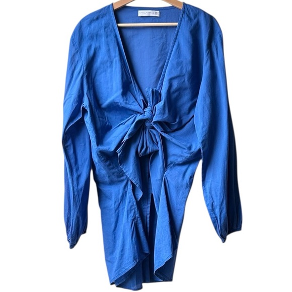 Faithfull the Brand Royal Blue Mantra plunging V-neck cotton Cover Up Dress Sz L - Picture 5 of 16